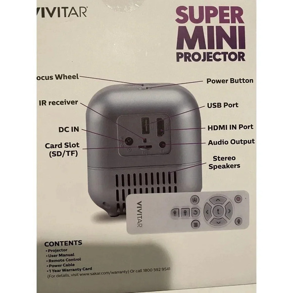 BRAND NEW- VIVITAR SUPER MINI PORTABLE PROJECTOR 1080P SUPPORT FHD - Picture 4 of 5